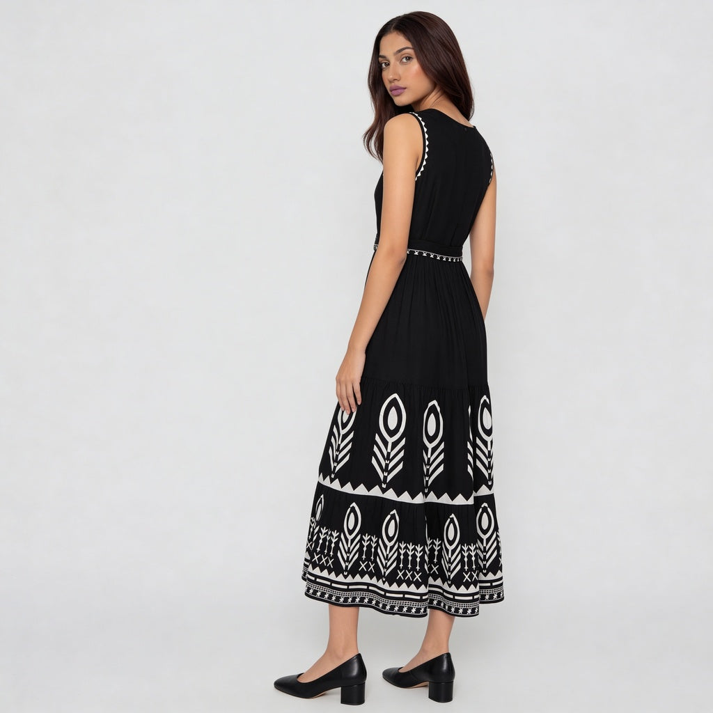V-Neck Printed Tiered Dress
