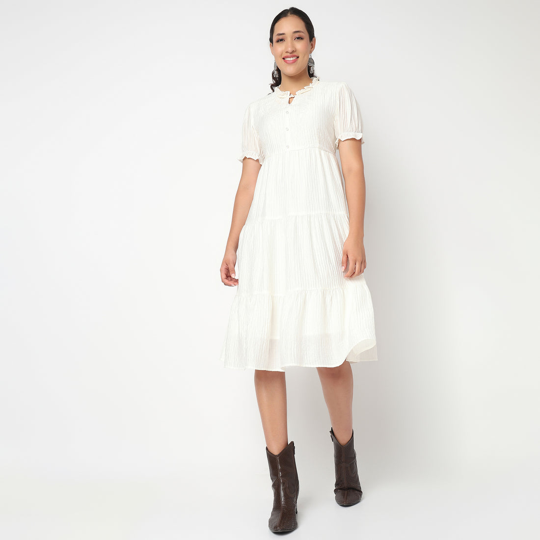Round Neck Tiered Dress