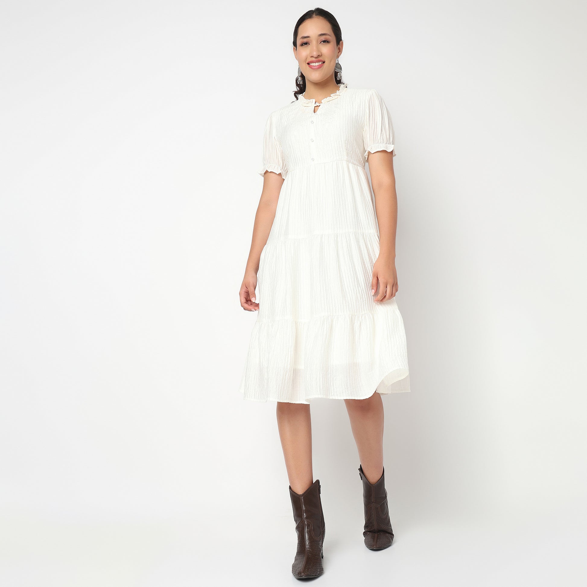 Round Neck Tiered Dress