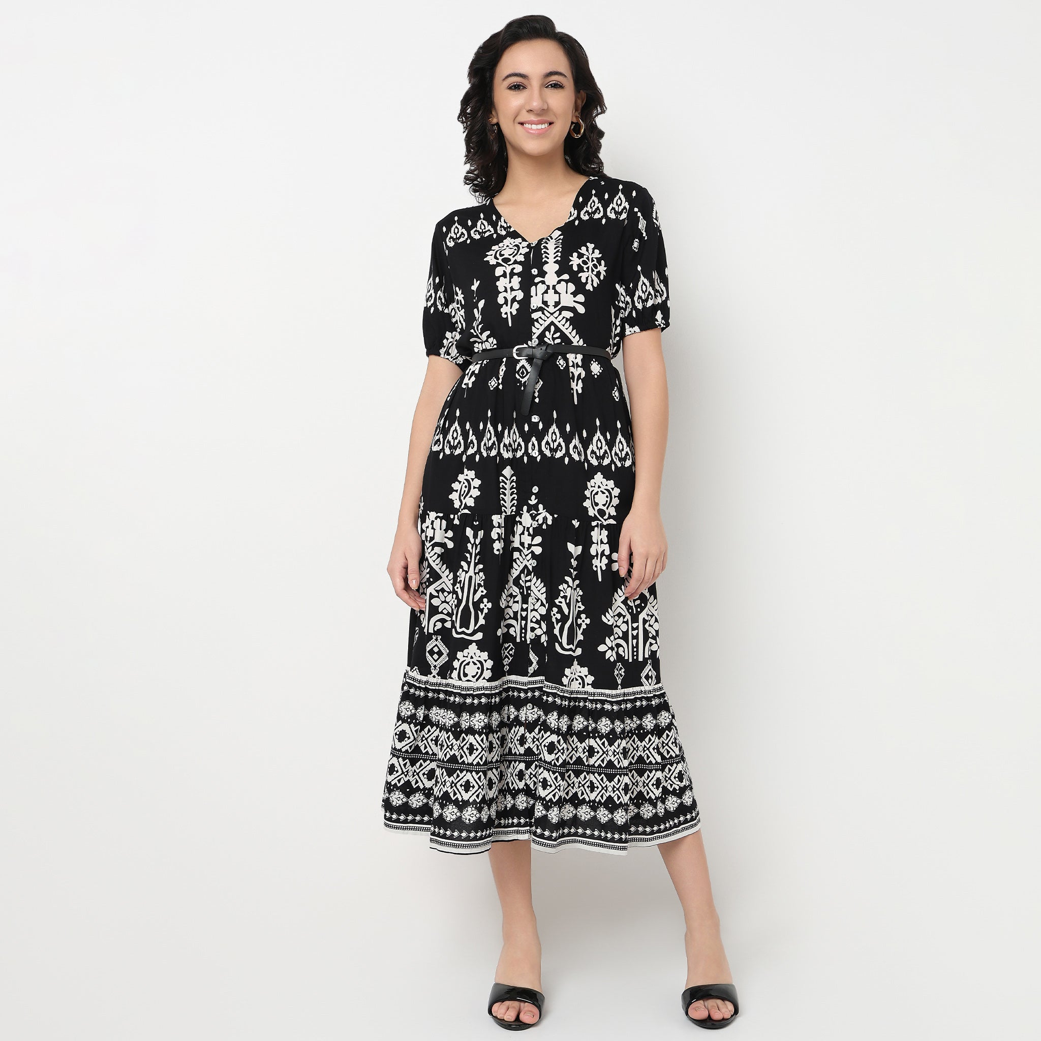 Order Now Women Printed V Neck Flared Flare Fit Ethnic Wear Dress by Style Union