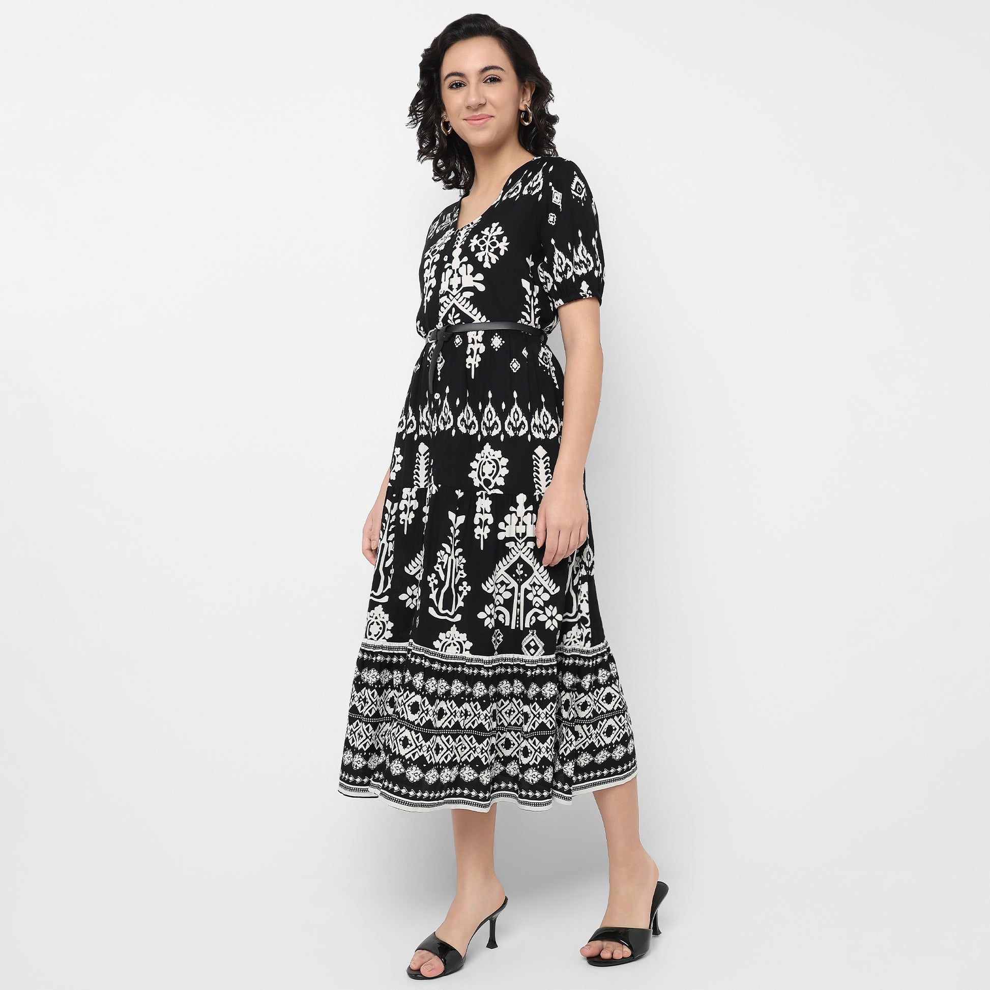 Order Now Women Printed V Neck Flared Flare Fit Ethnic Wear Dress by Style Union