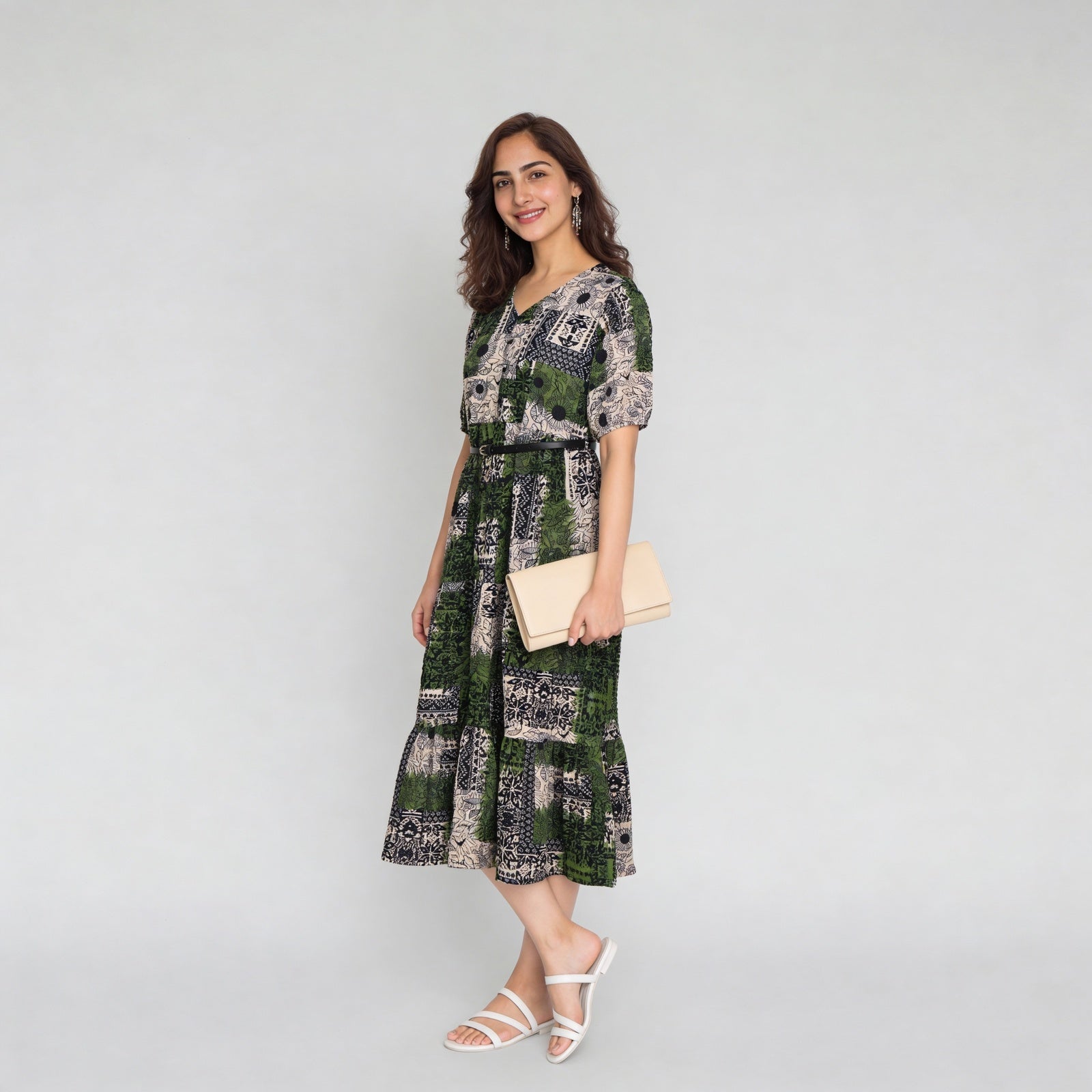 Polyester Printed Three-Fourth Sleeve Dress