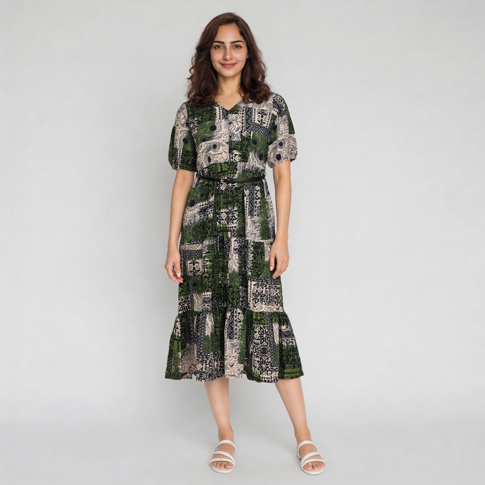 Polyester Printed Three-Fourth Sleeve Dress