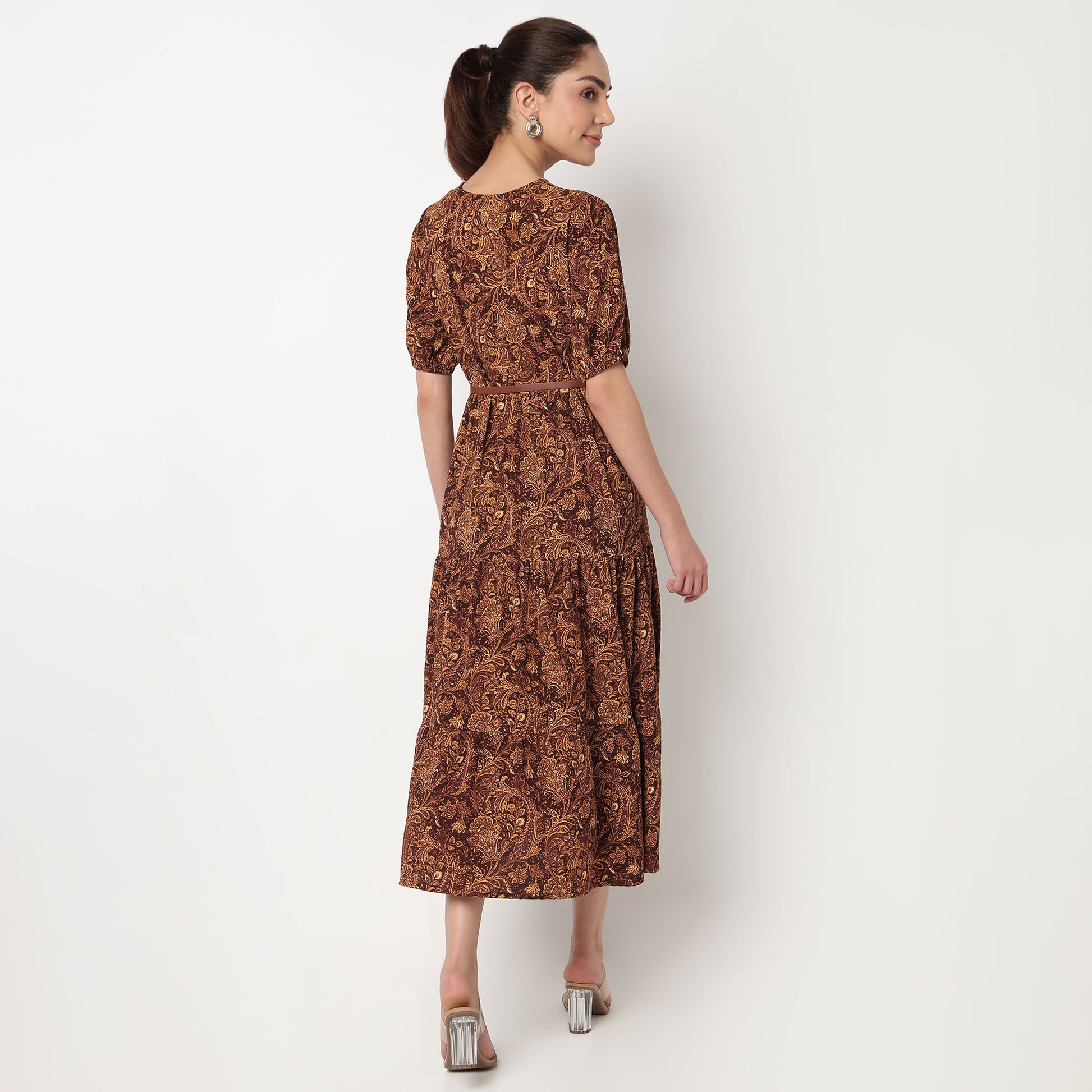 V-Neck Printed Tiered Dress