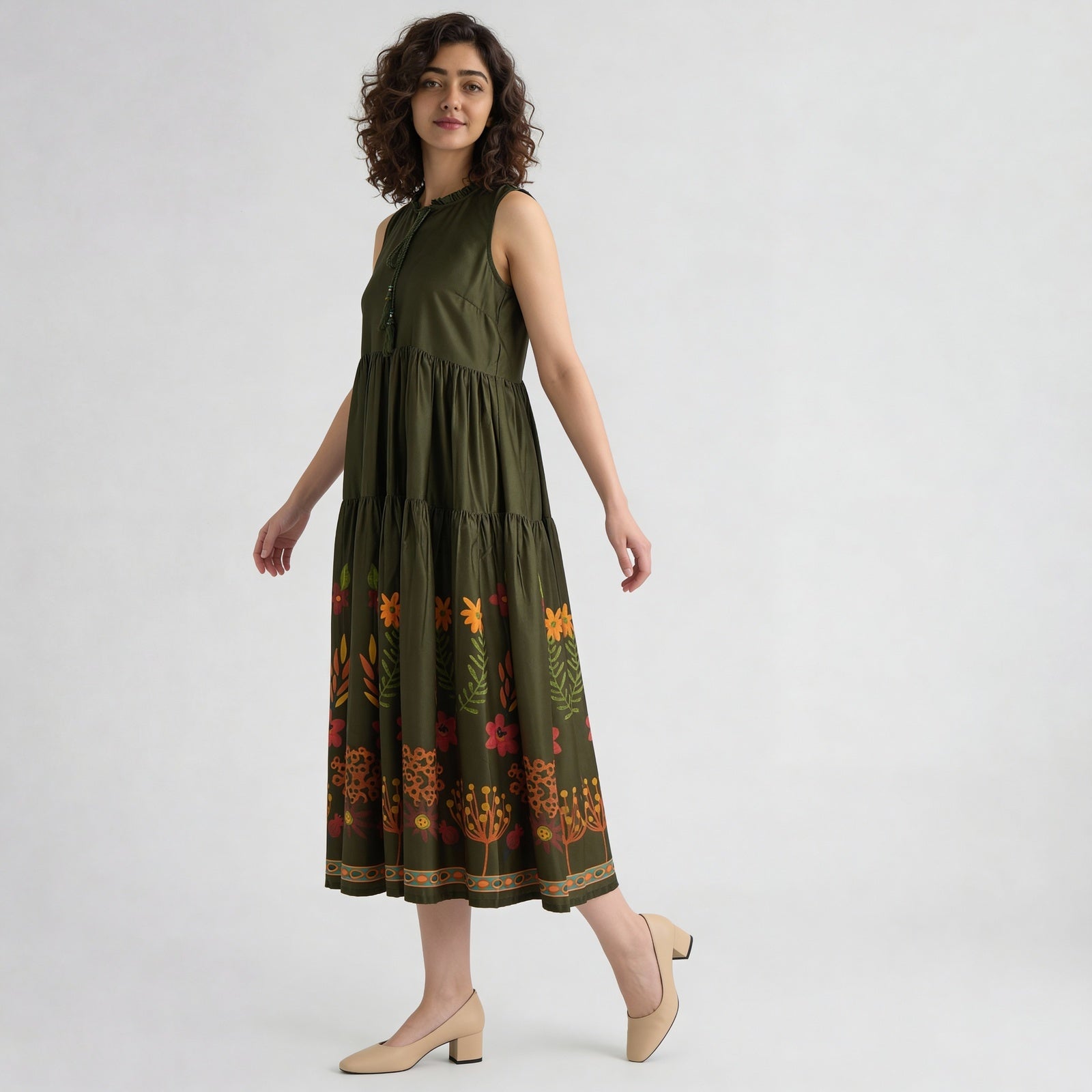 Polyester Printed Sleeveless Dress