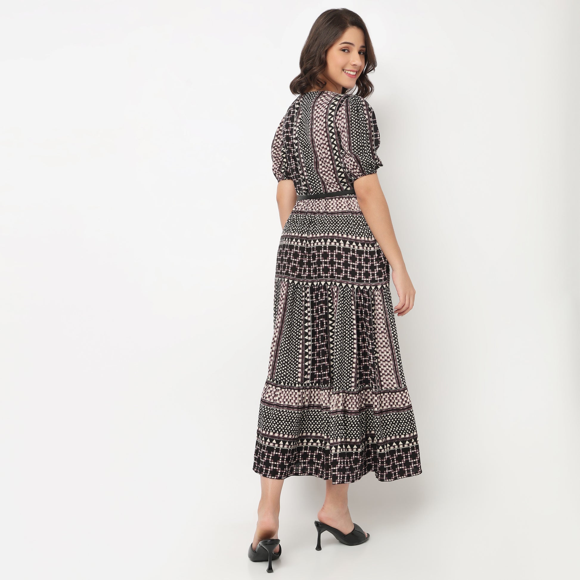 V-Neck Printed Tiered Dress