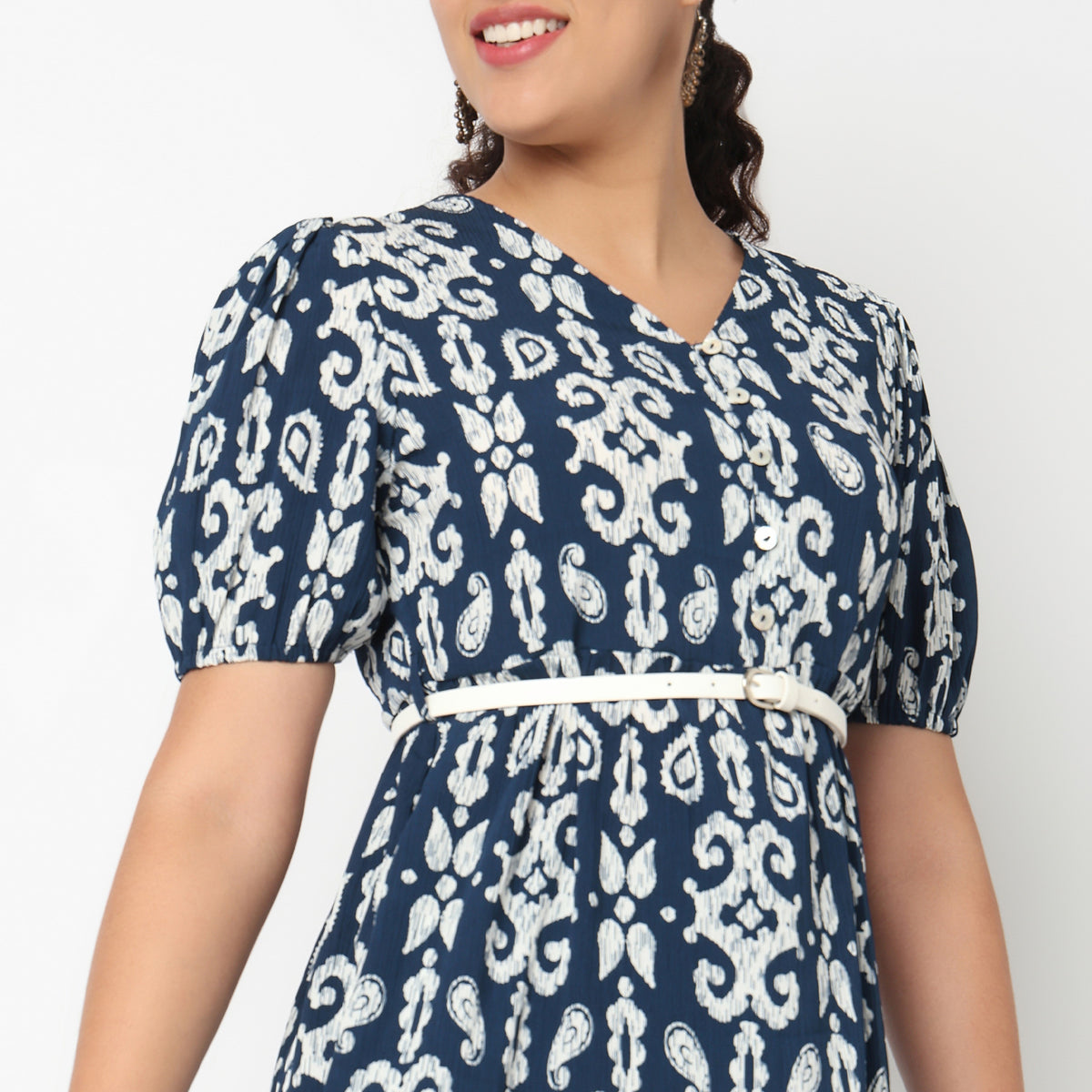 V Neck Tiered Dress with Belt