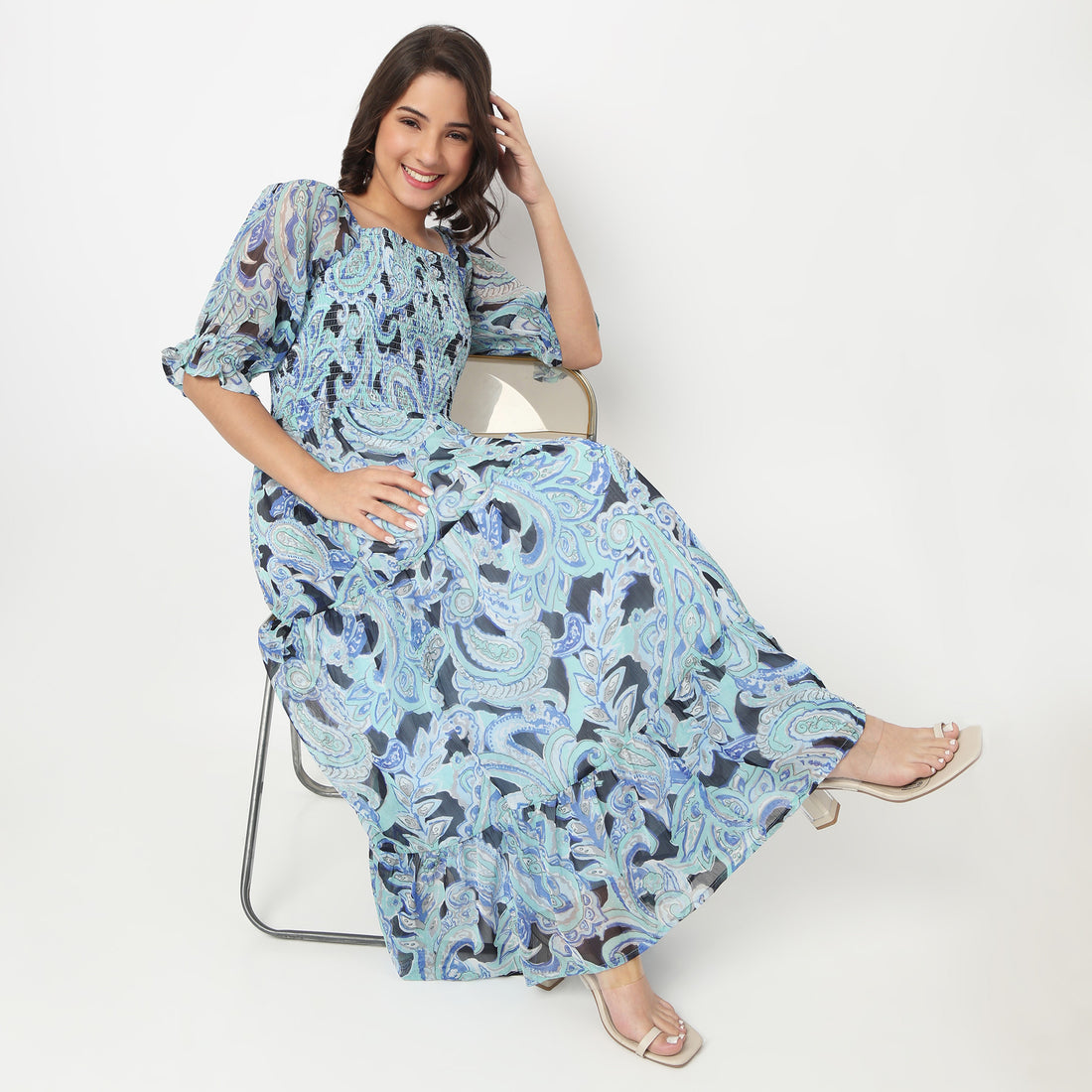 Printed Smocked Tiered Dress