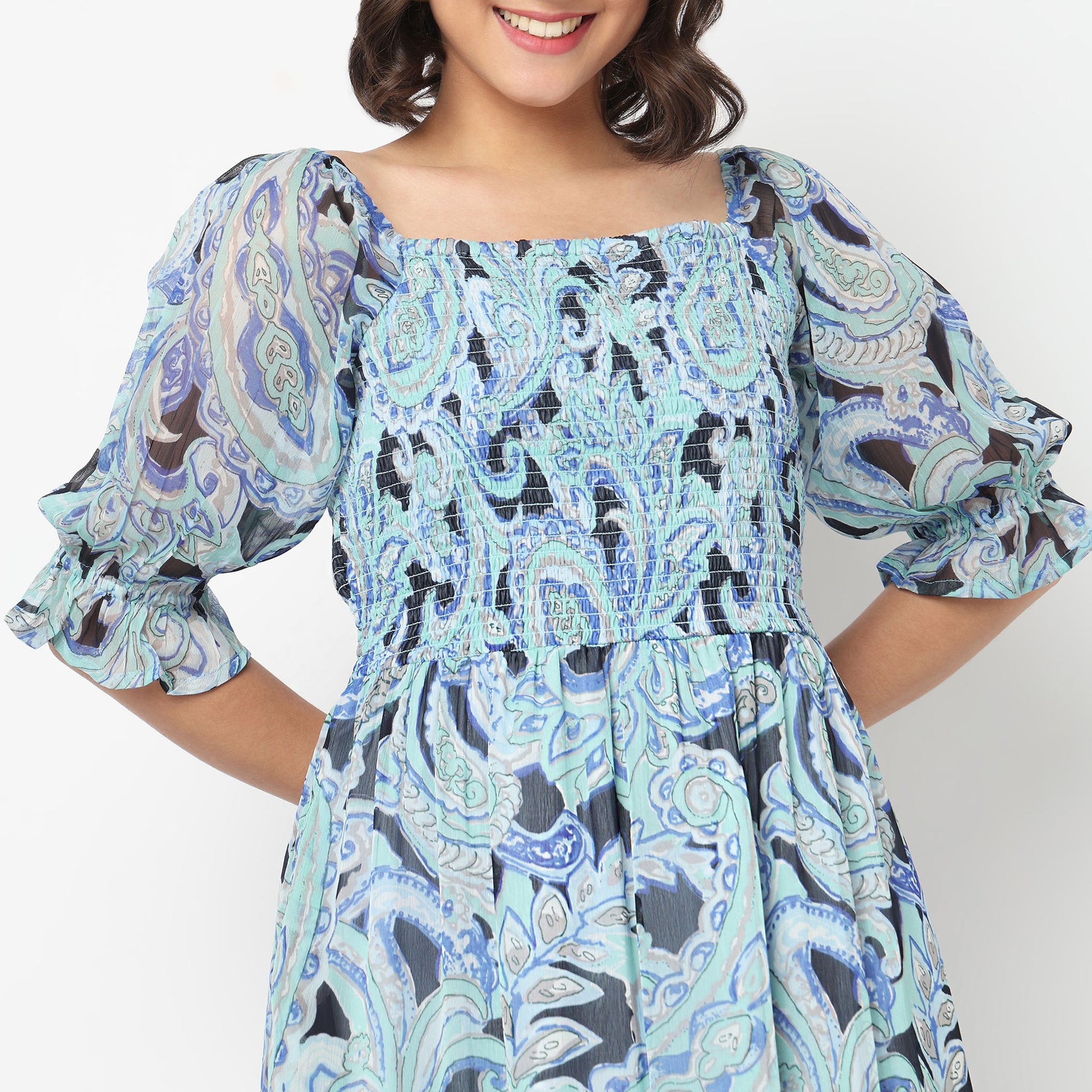 Printed Smocked Tiered Dress