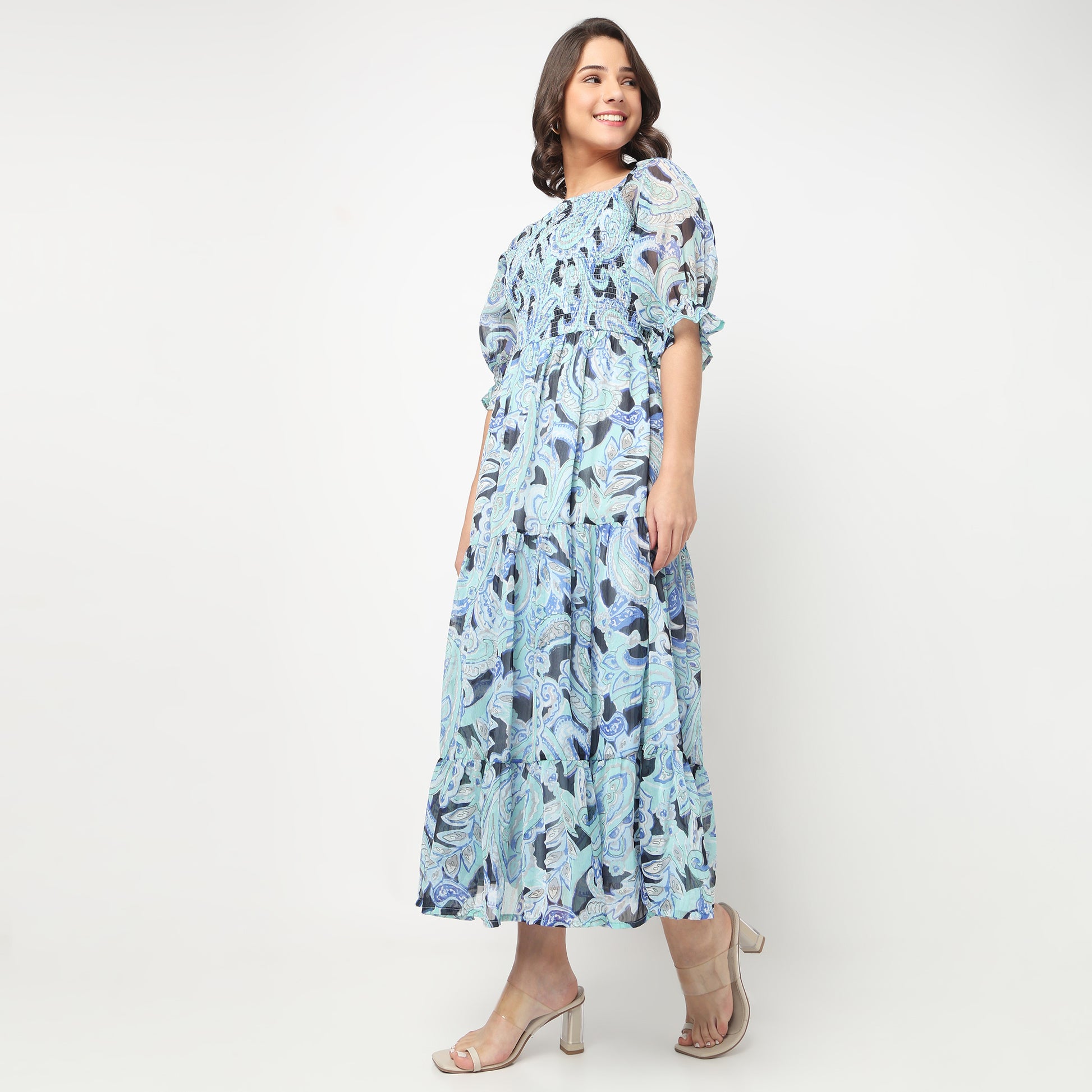 Printed Smocked Tiered Dress