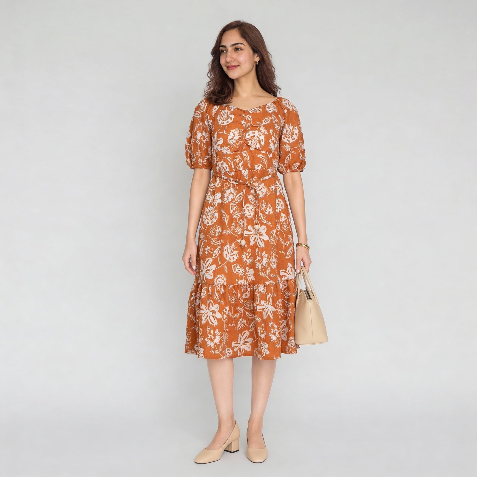 Polyester Printed Three-Fourth Sleeve Dress