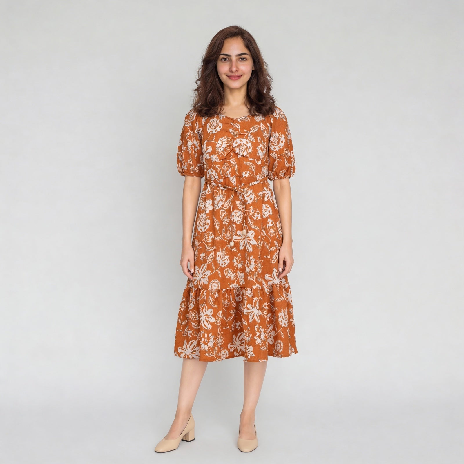 Polyester Printed Three-Fourth Sleeve Dress