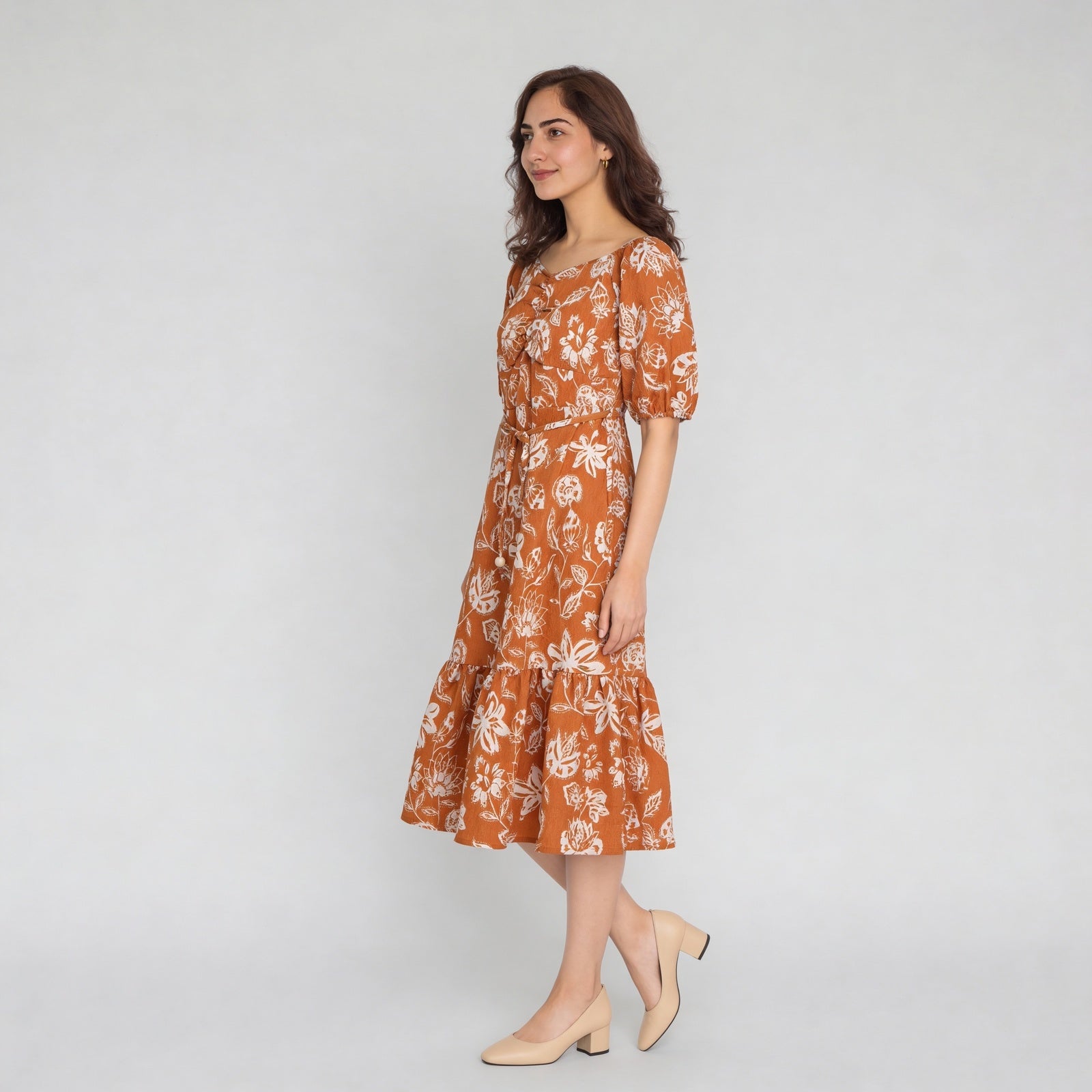 Polyester Printed Three-Fourth Sleeve Dress