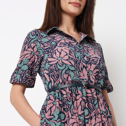 Camp Collar Tiered Shirt Dress 