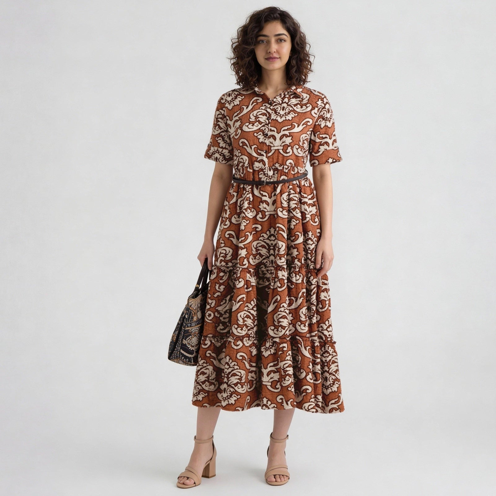 Polyester Printed Three-Fourth Sleeve Dress