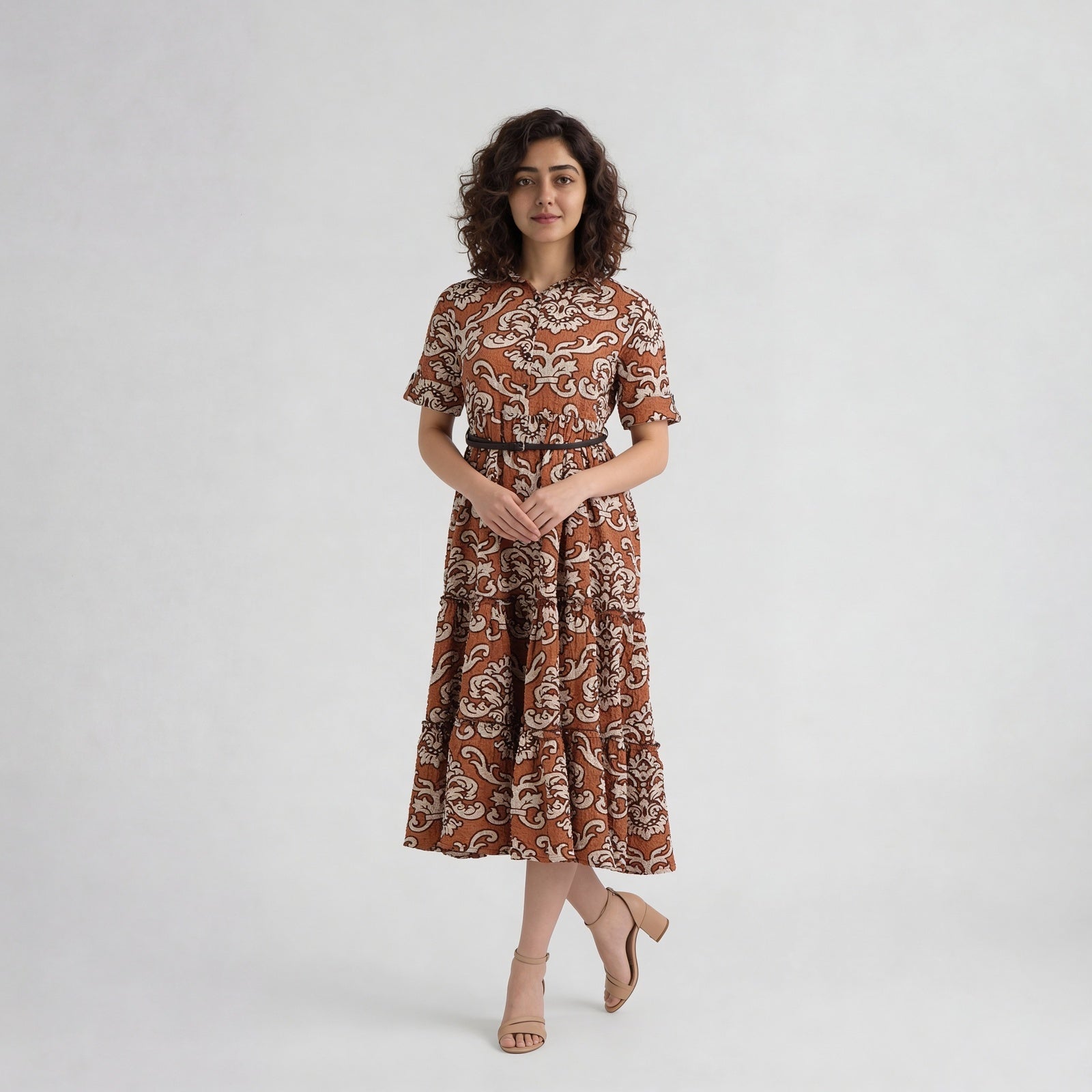 Polyester Printed Three-Fourth Sleeve Dress