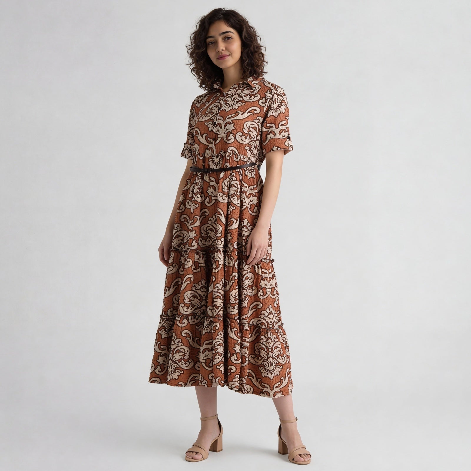 Polyester Printed Three-Fourth Sleeve Dress