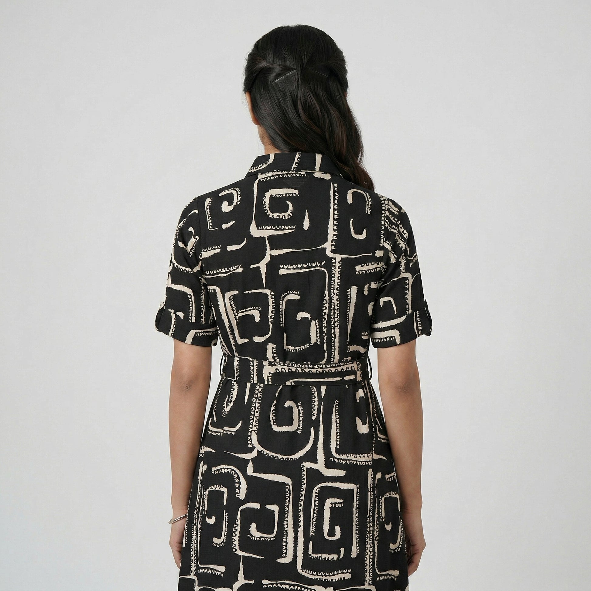 Printed A-Line Shirt Dress