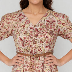 Printed V-Neck Tiered Dress