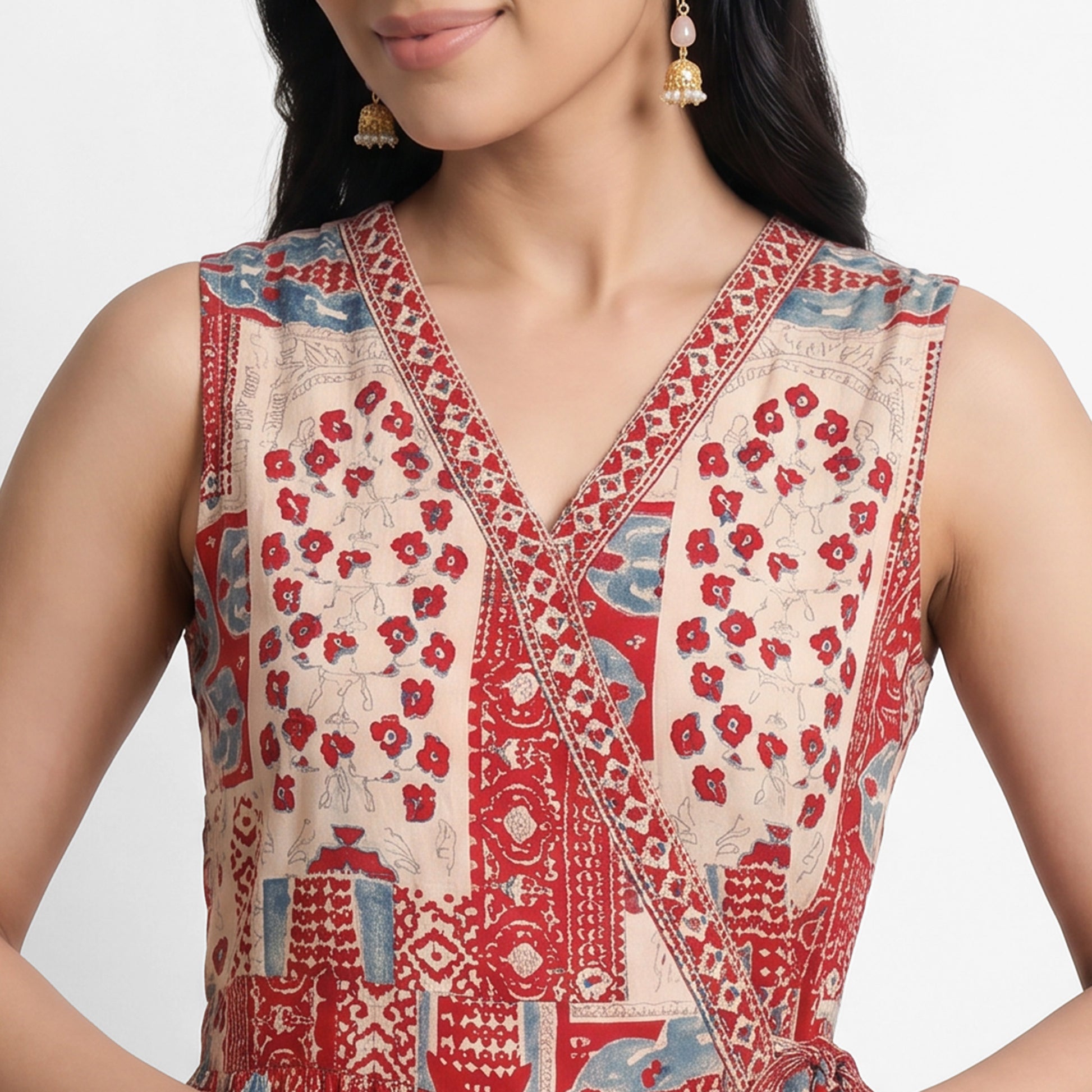 Printed V-Neck Tiered Dress