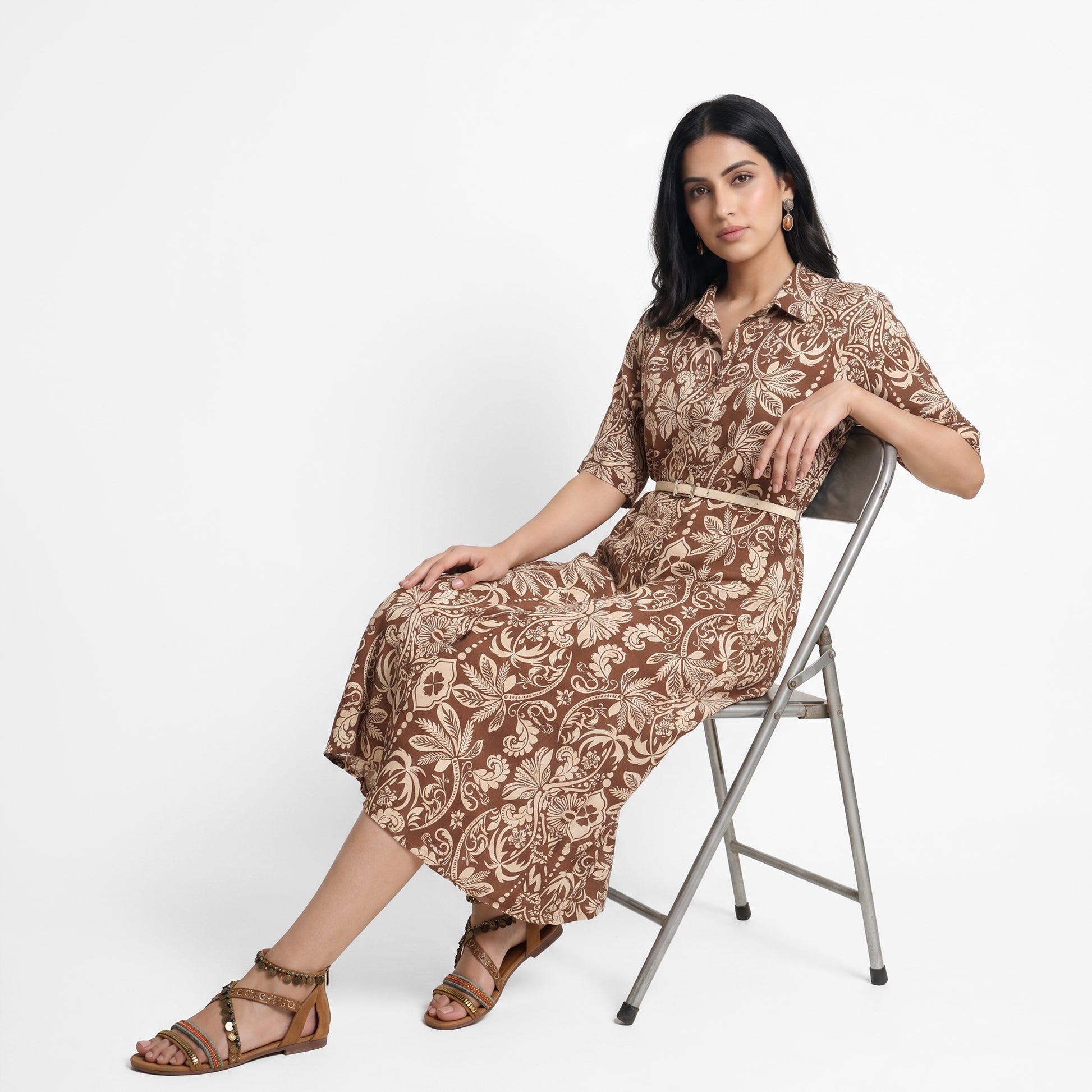 Printed Shirt Flared Dress
