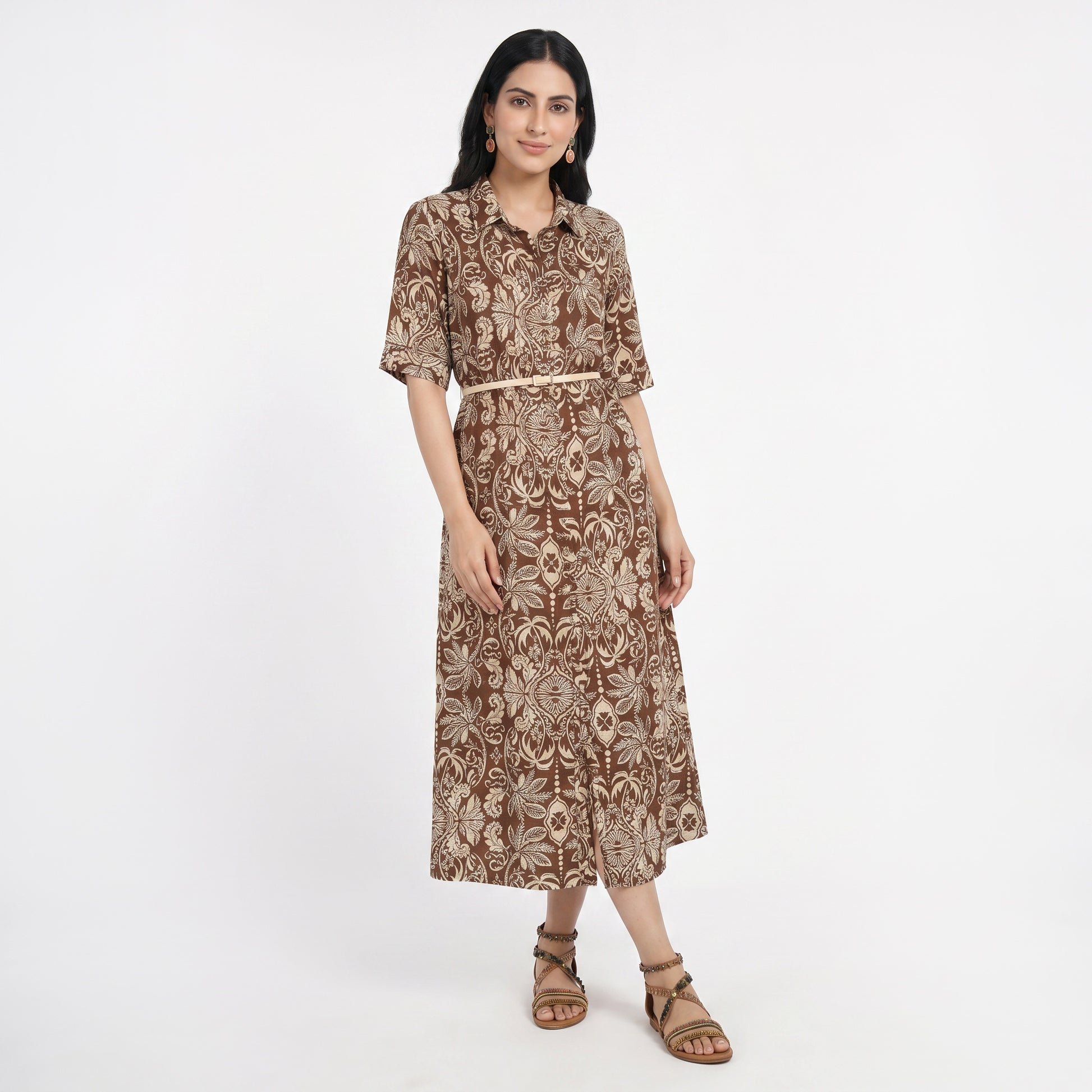 Printed Shirt Flared Dress