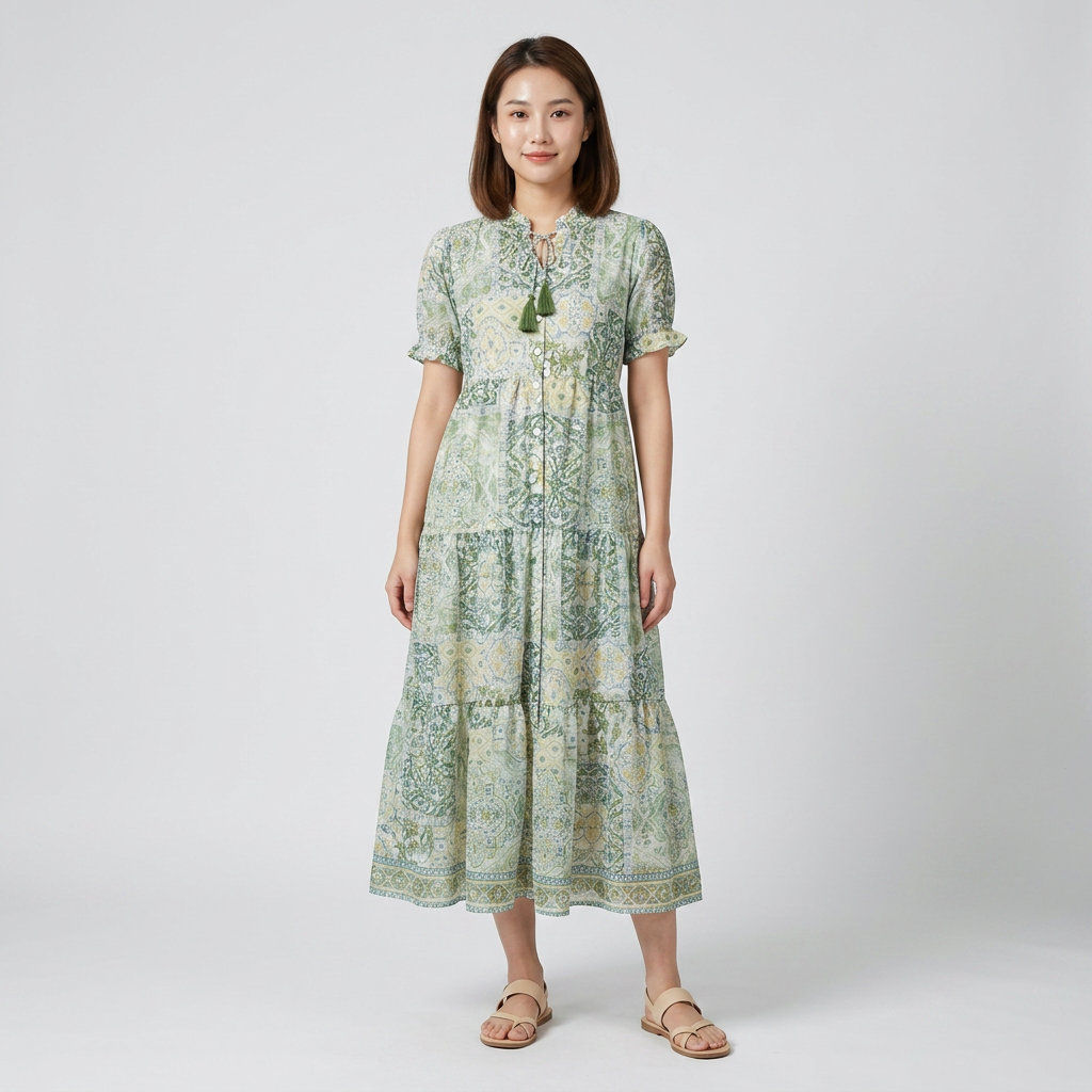 Ruffle Neck Tiered Dress