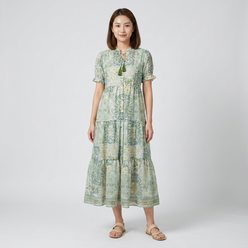 Ruffle Neck Tiered Dress