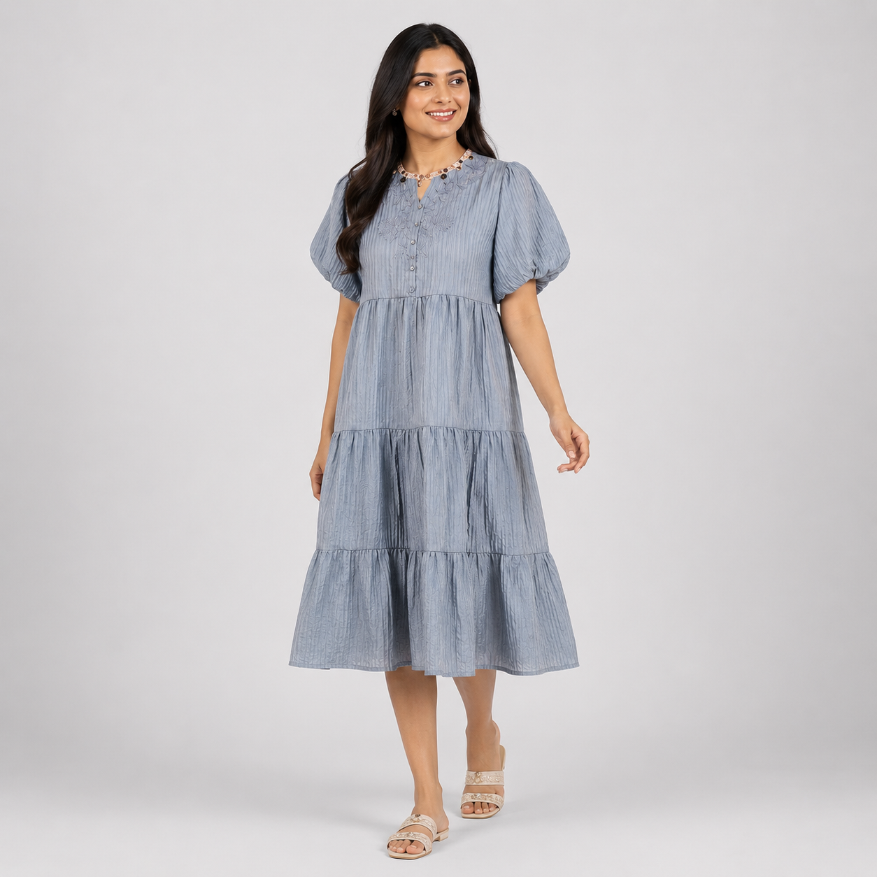Embroidered Tiered Dress