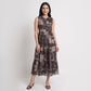 Printed Ruffel Neck Flared Dress
