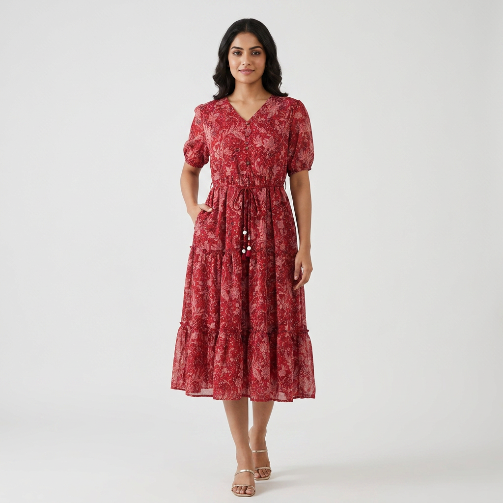 V-Neck Tiered Dress