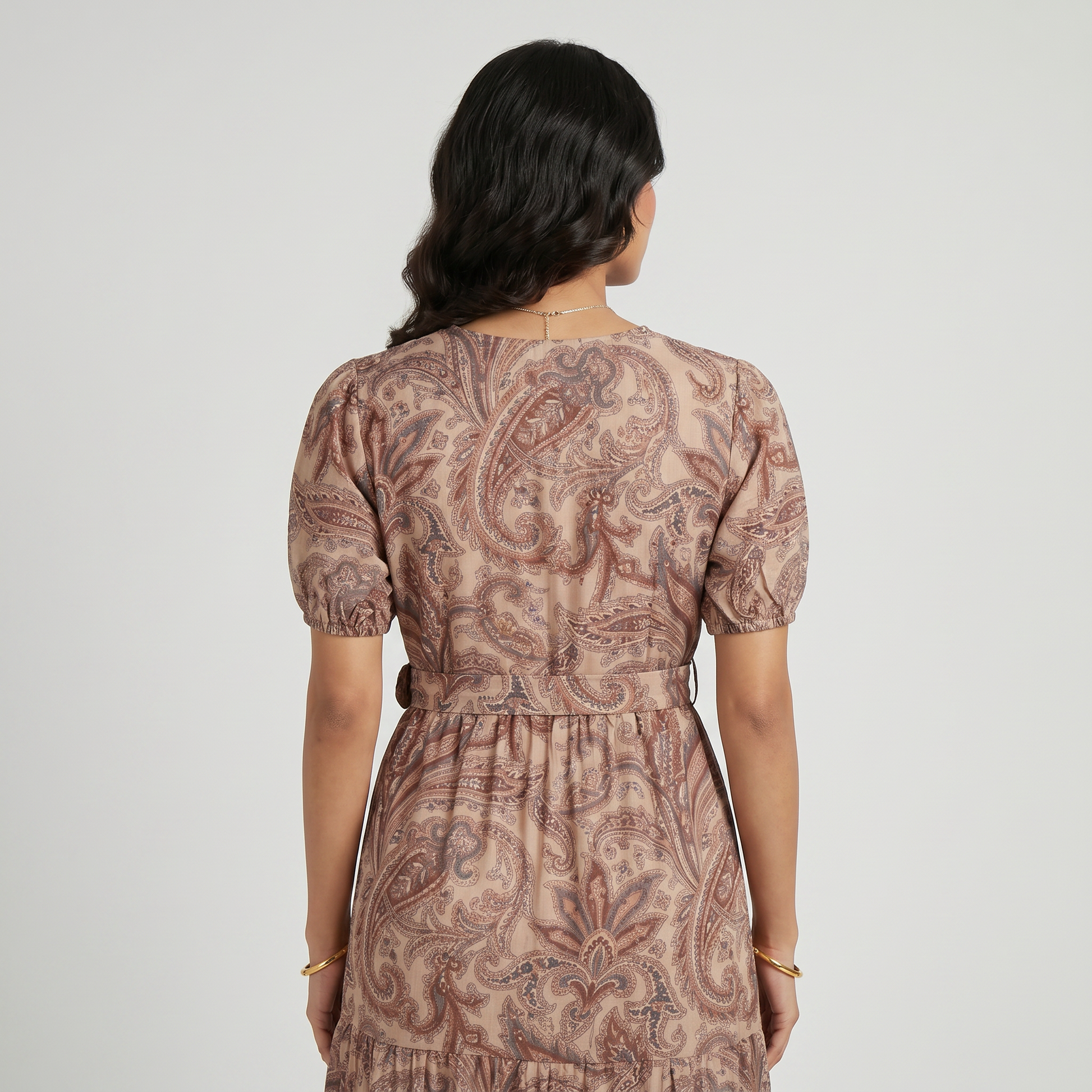 Printed V-Neck Tiered Dress