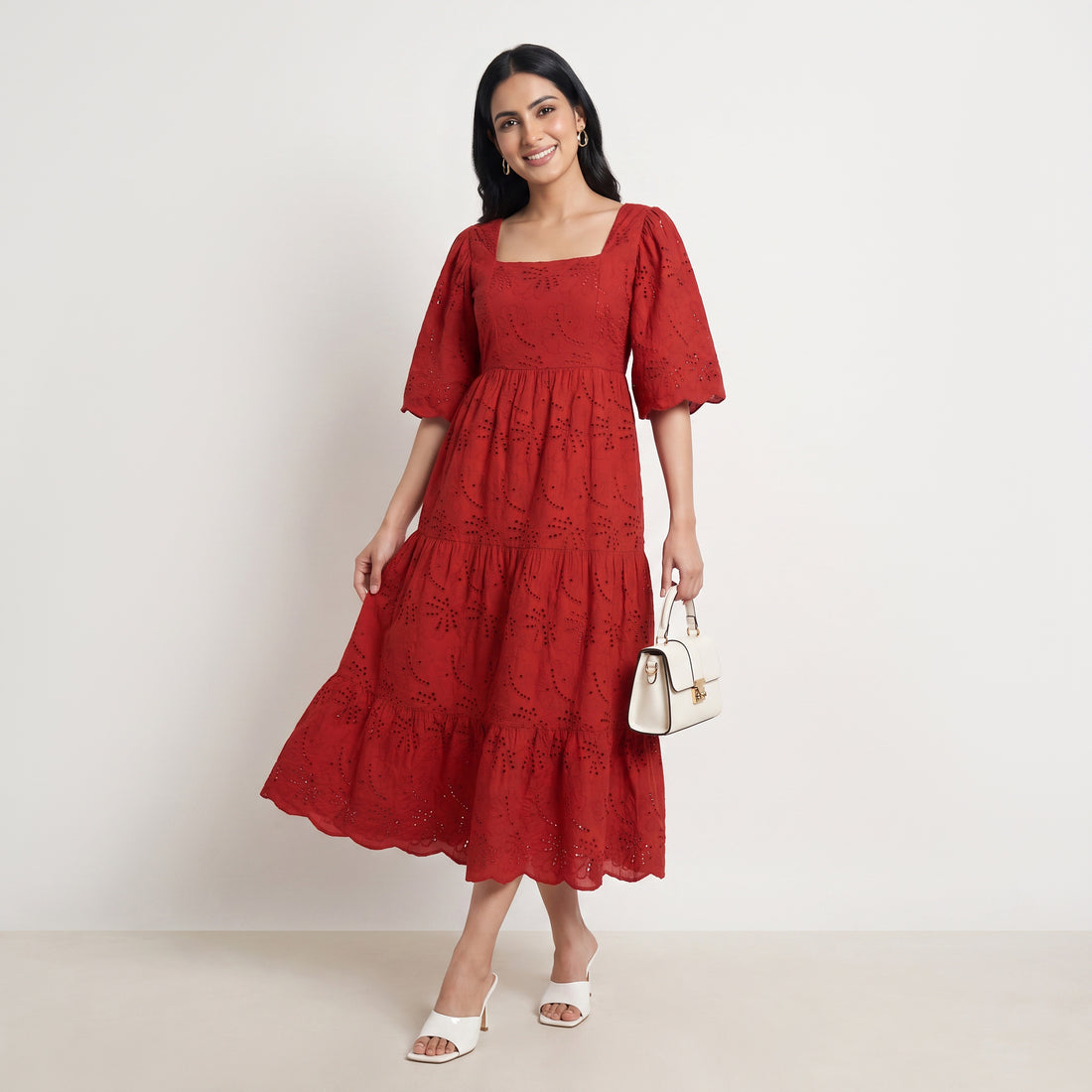 Cotton Solid Flared Dress