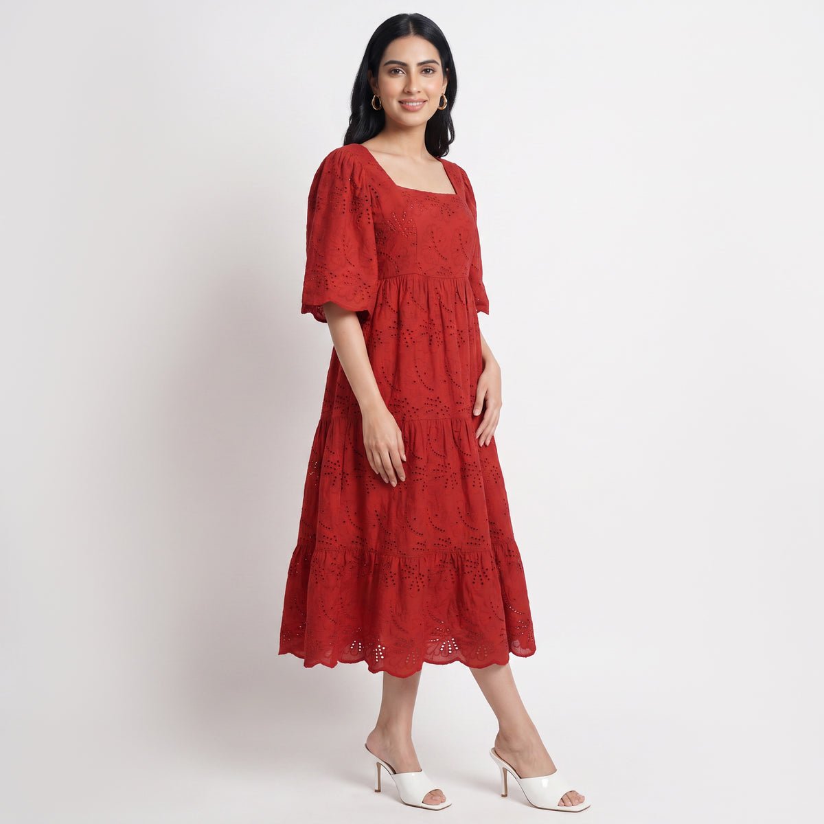Cotton Solid Flared Dress