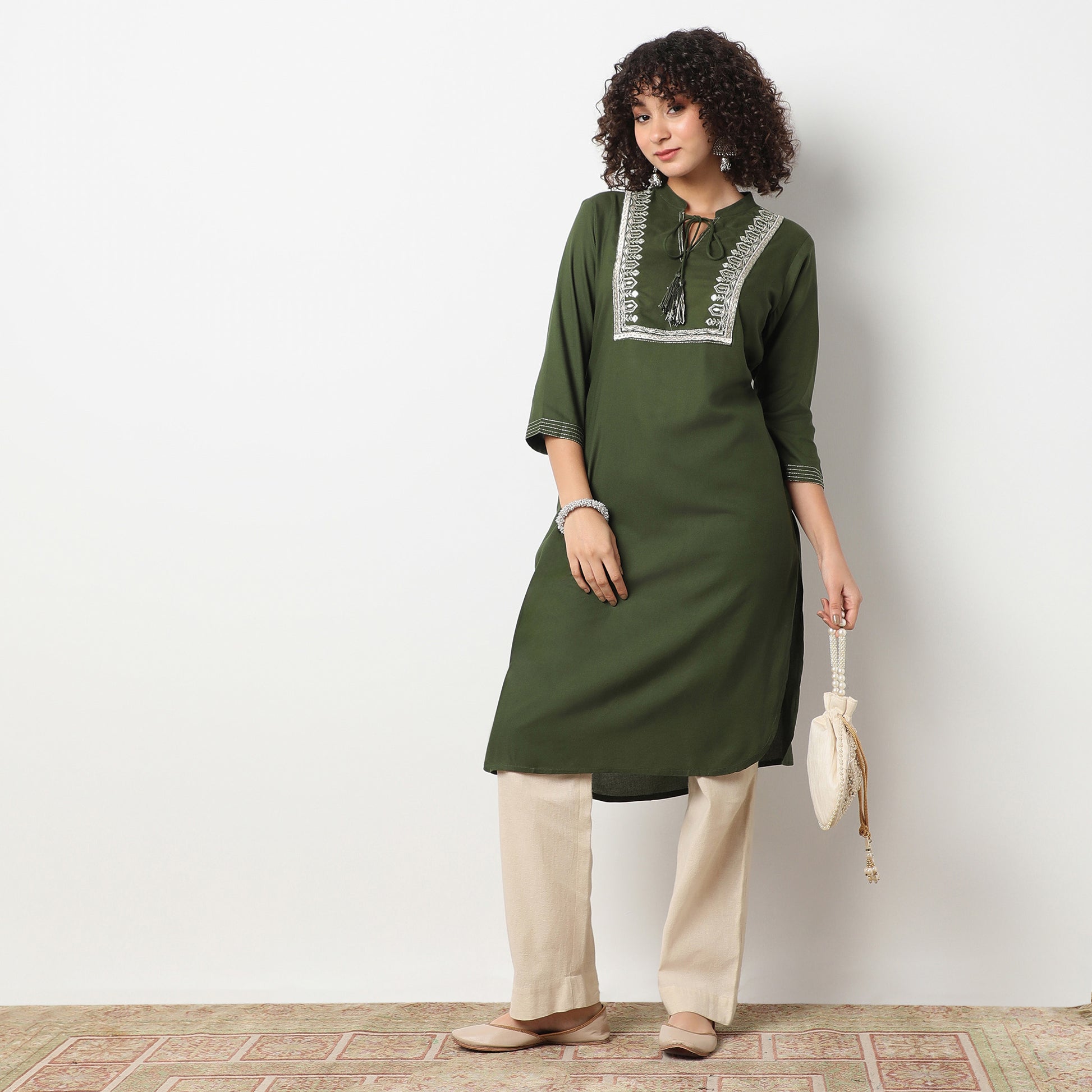 Straight Fit Solid Band Collar Kurta