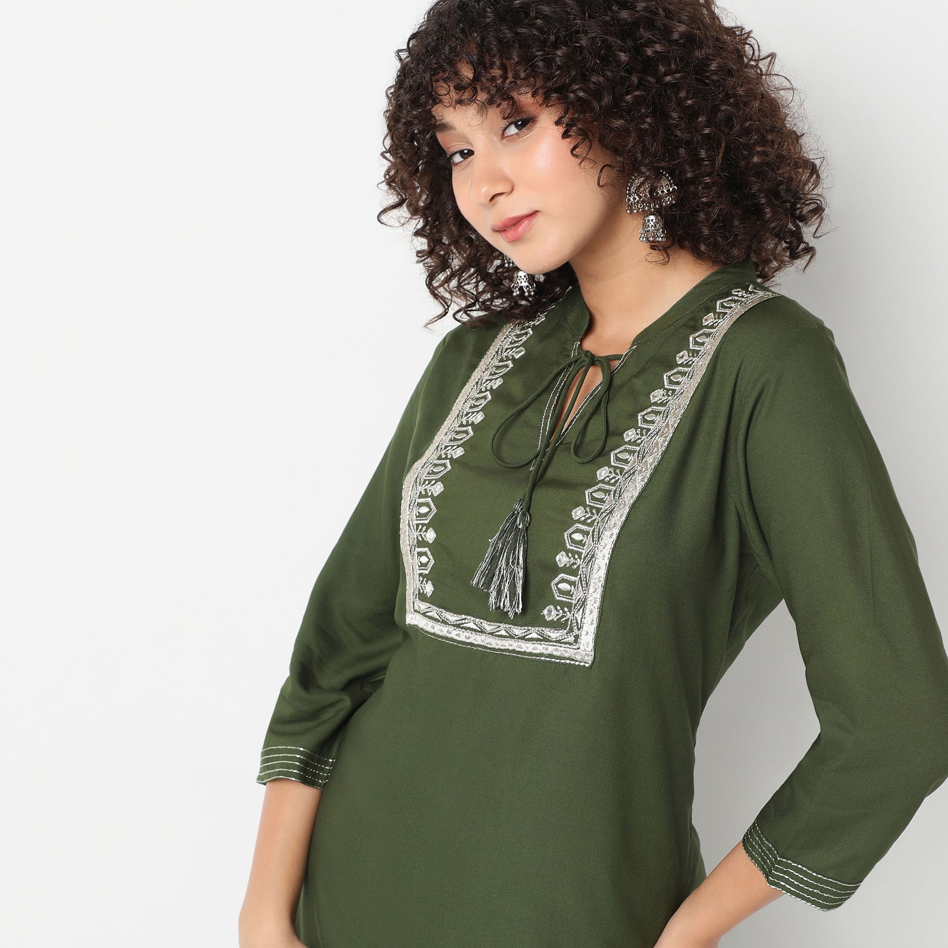 Straight Fit Solid Band Collar Kurta