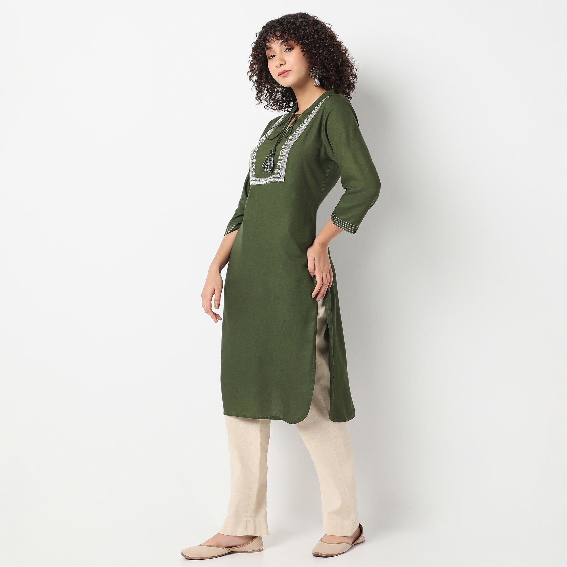 Straight Fit Solid Band Collar Kurta