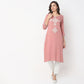 Straight Fit Embroidered Below Knee Boat Neck Table Kurta