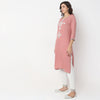 Straight Fit Embroidered Below Knee Boat Neck Table Kurta