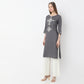 Straight Fit Embroidered Below Knee Boat Neck Table Kurta