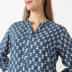 Straight Fit Printed Short Length Band Collar Short Kurta