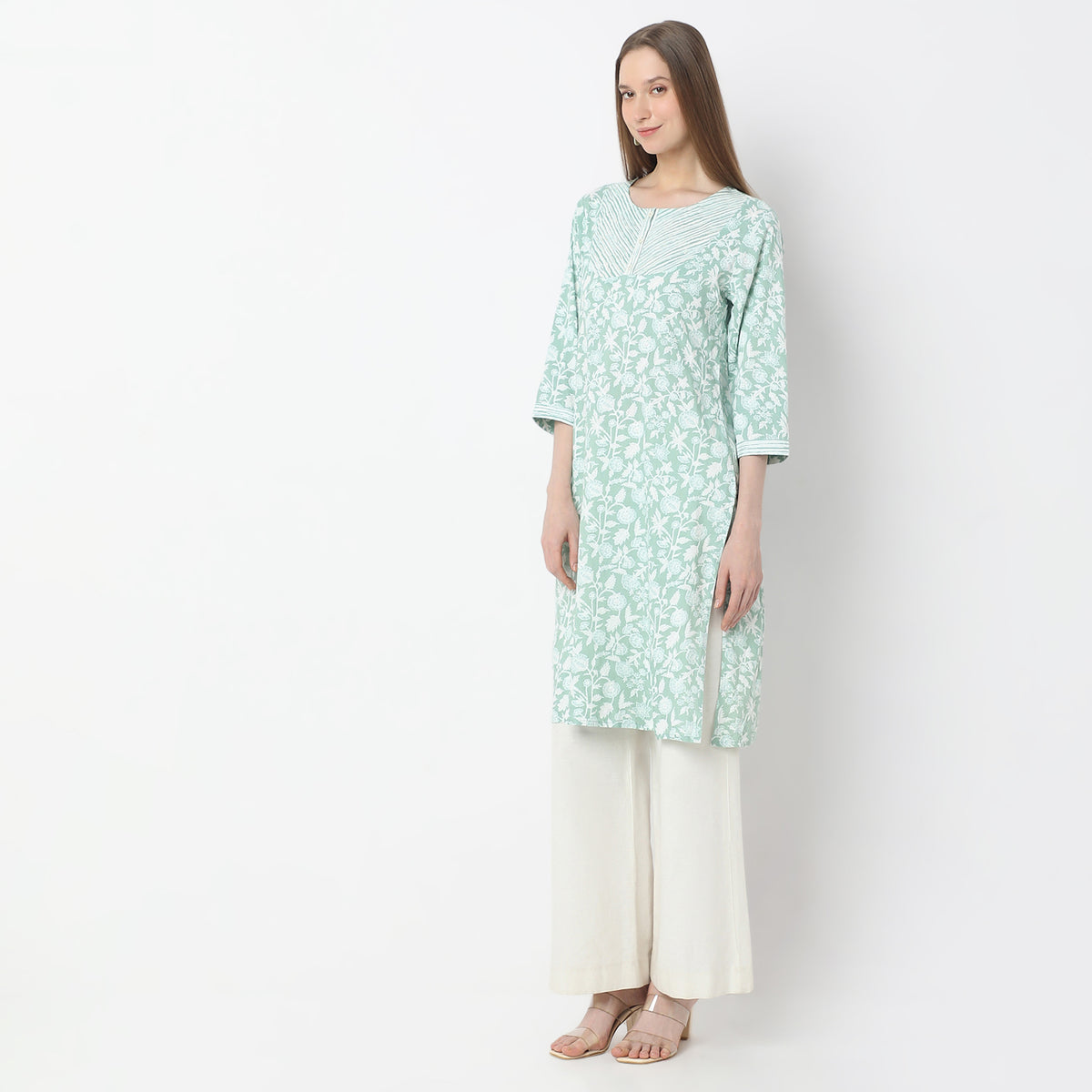 Printed Knee Length Yoke Straight Table Kurta