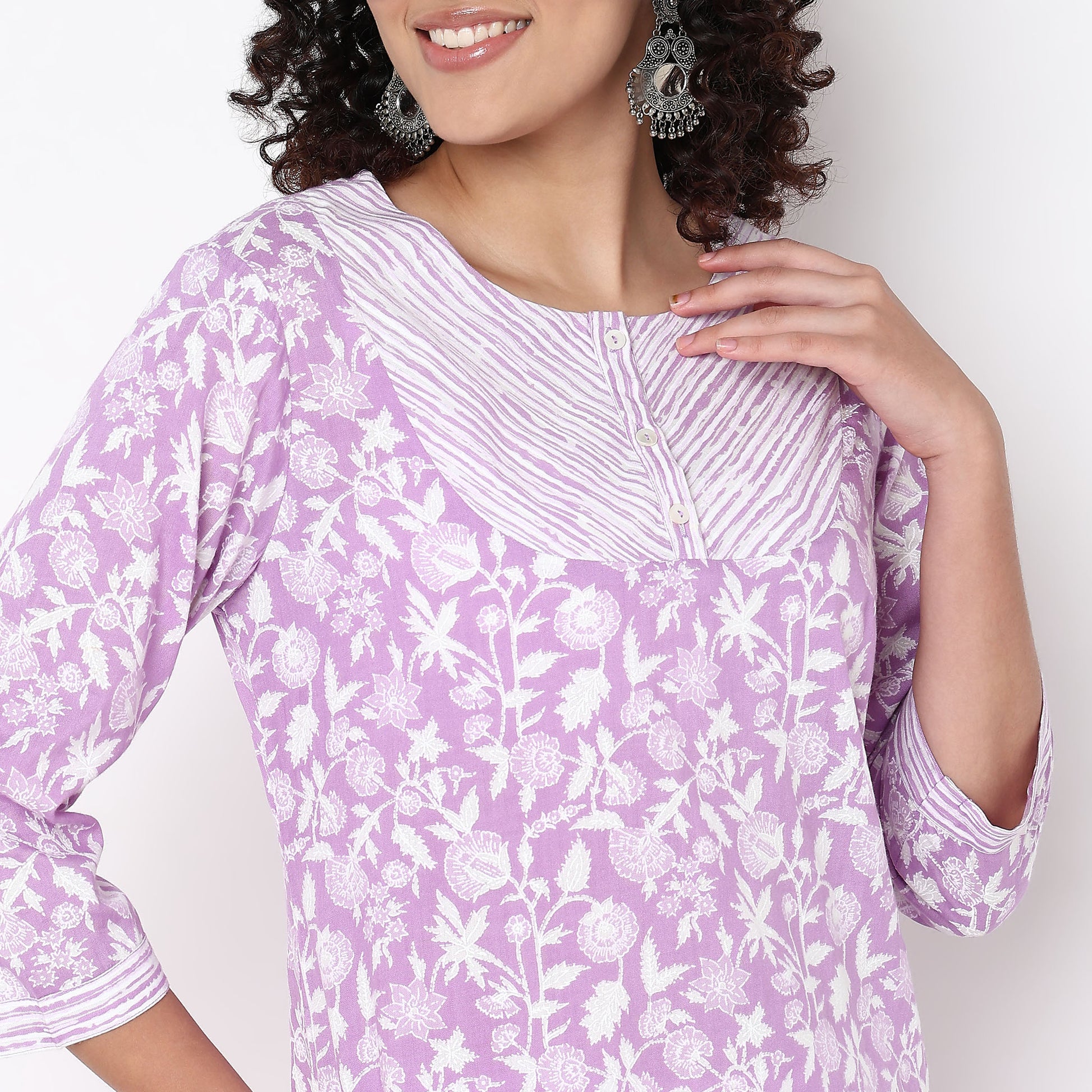 Printed Knee Length Yoke Straight Table Kurta