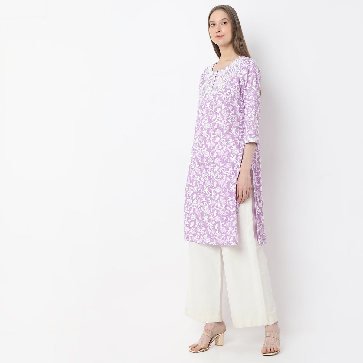 Printed Knee Length Yoke Straight Table Kurta