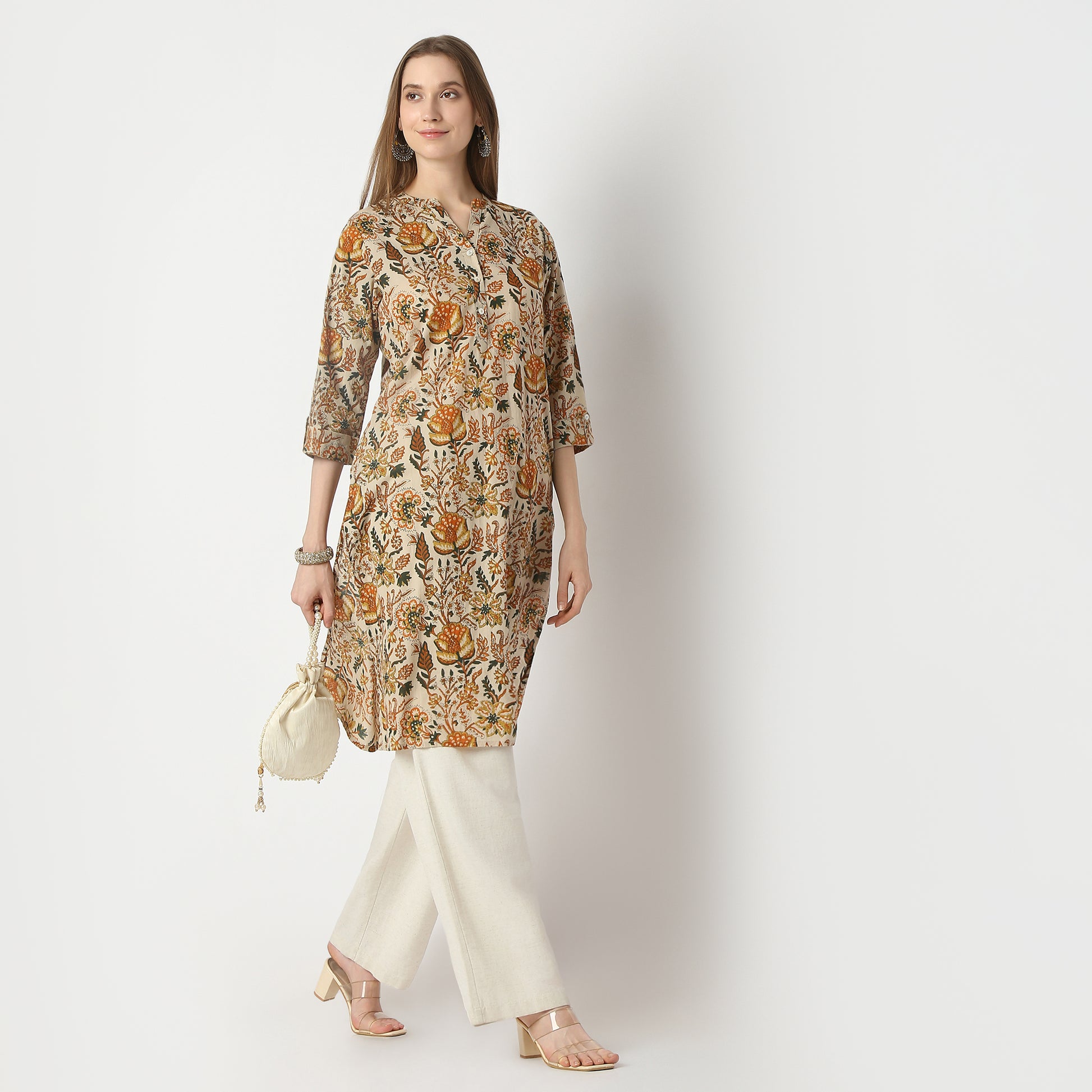 Straight Fit Floral Below Knee Kurta