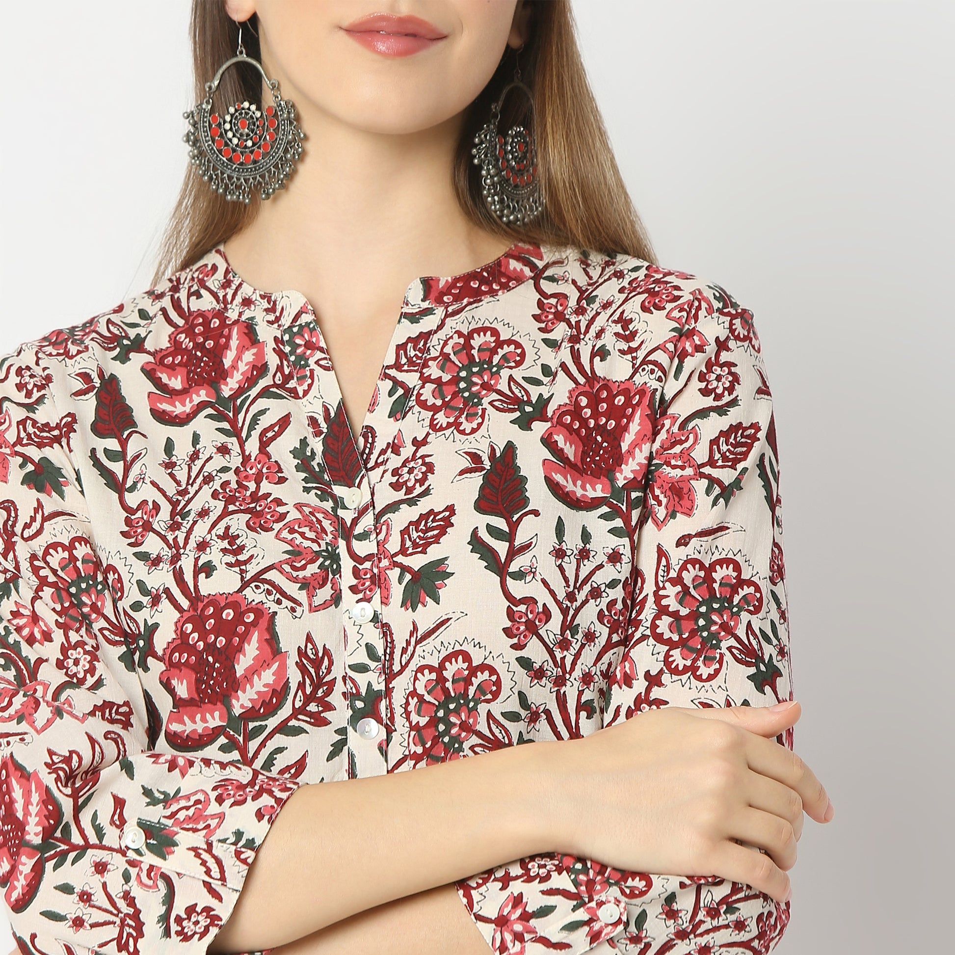 Straight Fit Floral Below Knee Kurta