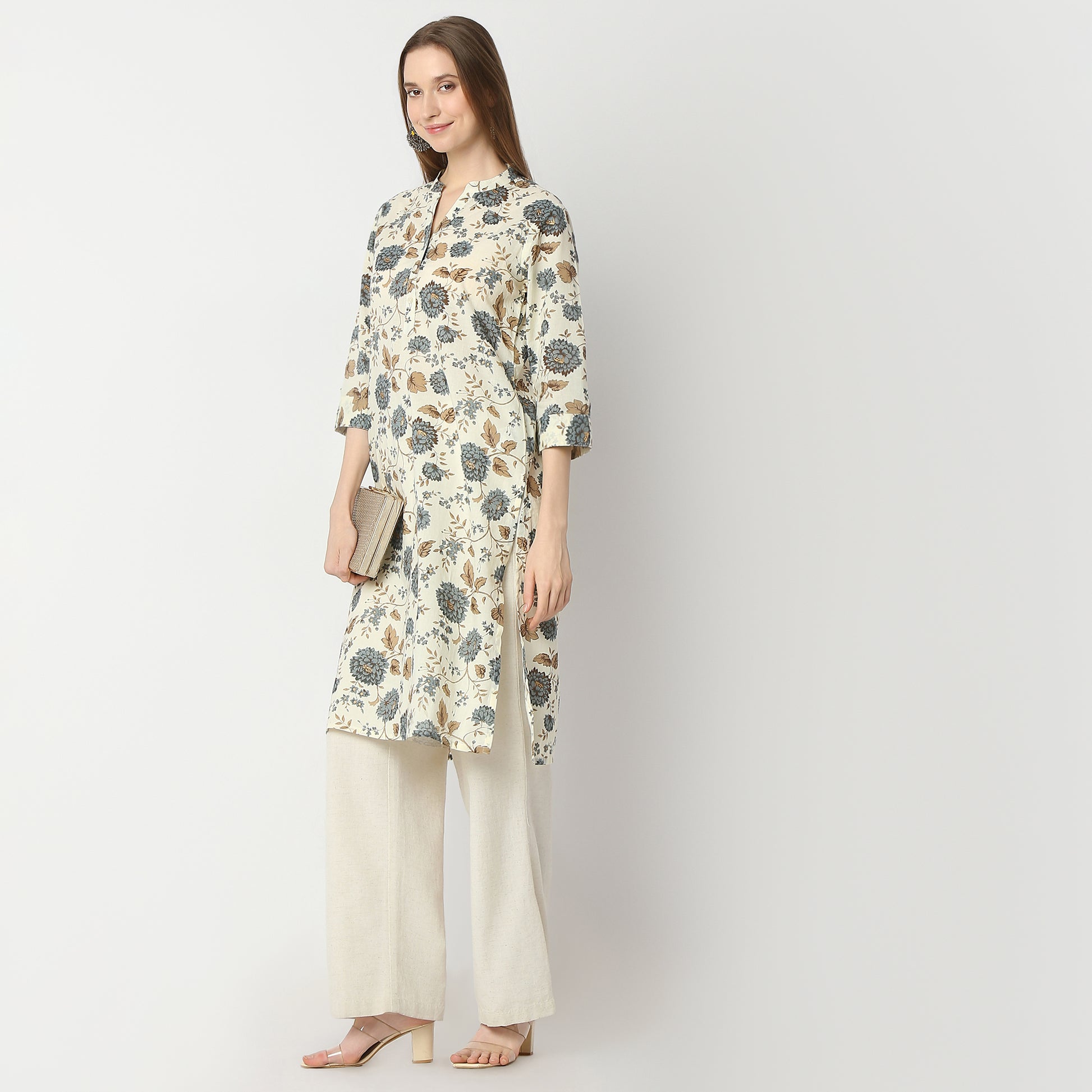 Straight Fit Floral Knee Length Kurta