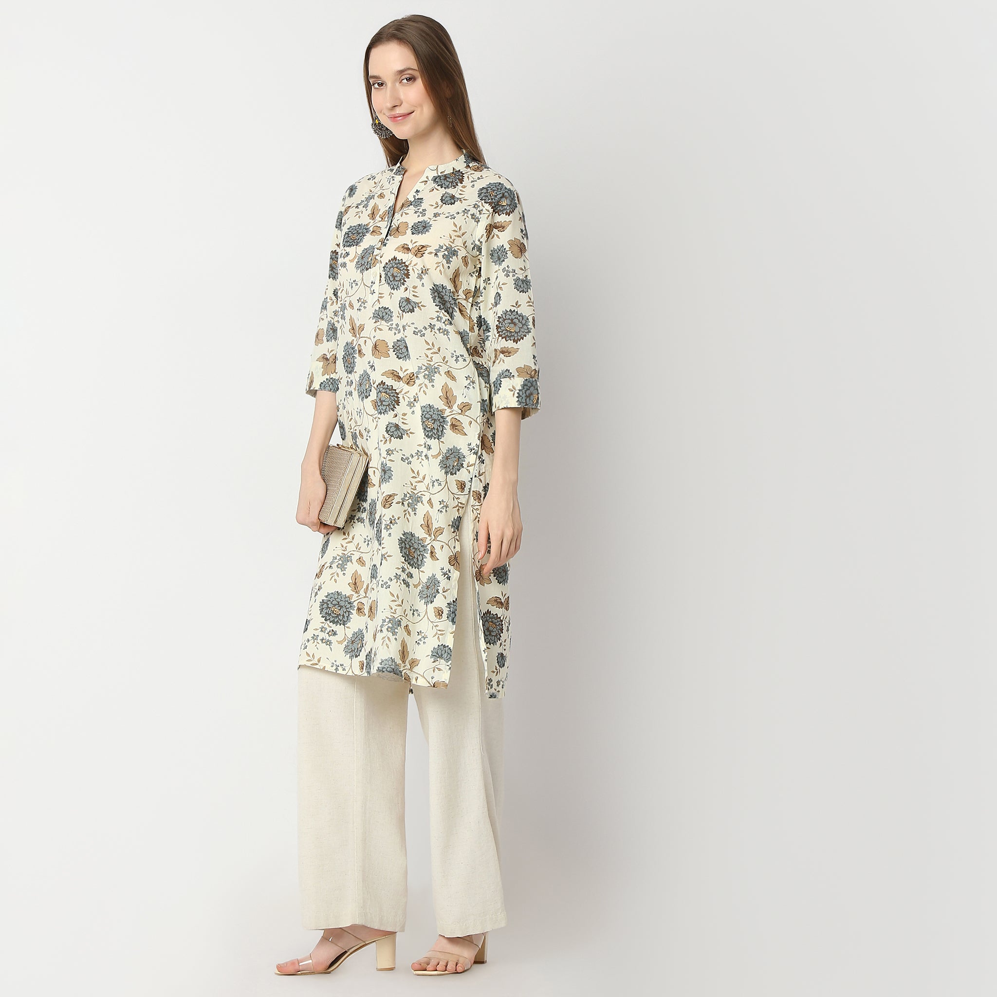 Straight Fit Floral Knee Length Kurta