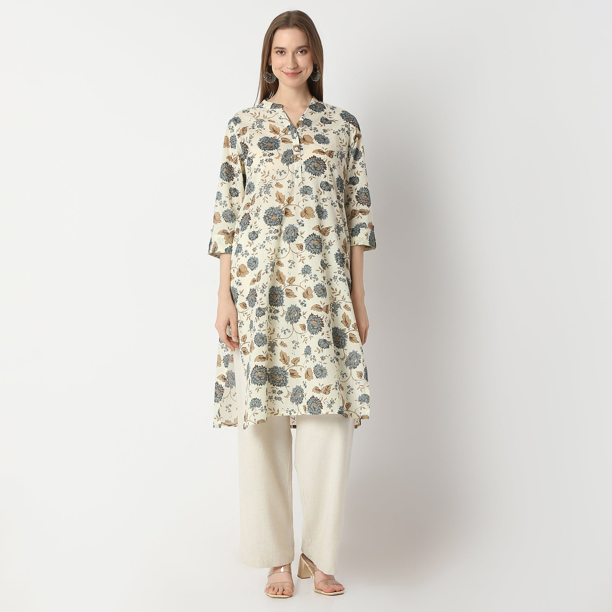 Straight Fit Floral Knee Length Kurta