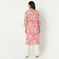 Straight Fit Printed Band Collar Calf Length Kurta